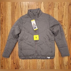 New Three Dots Quilted Grey Zip Up Step Hem Jacket Coat - Size Small